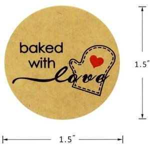 50 BAKED WITH LOVE Natural Kraft Paper 1.5"